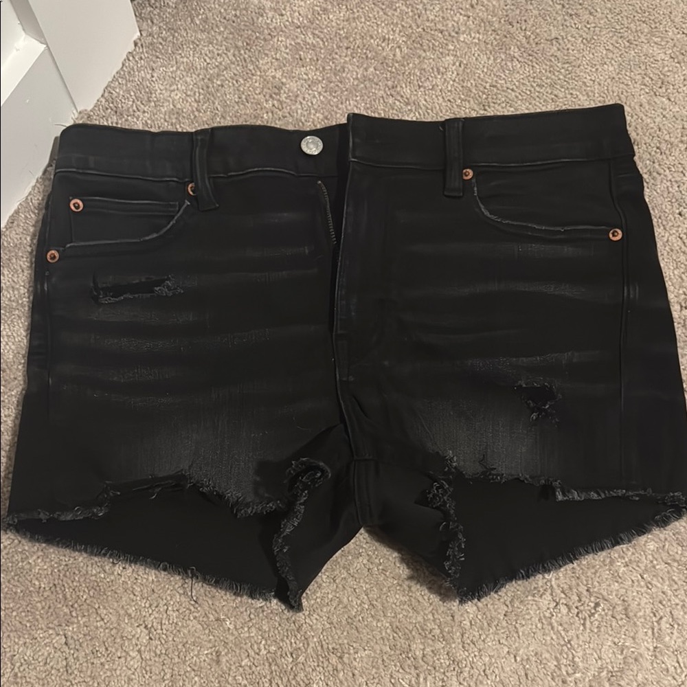 Black Distressed Denim Shorts